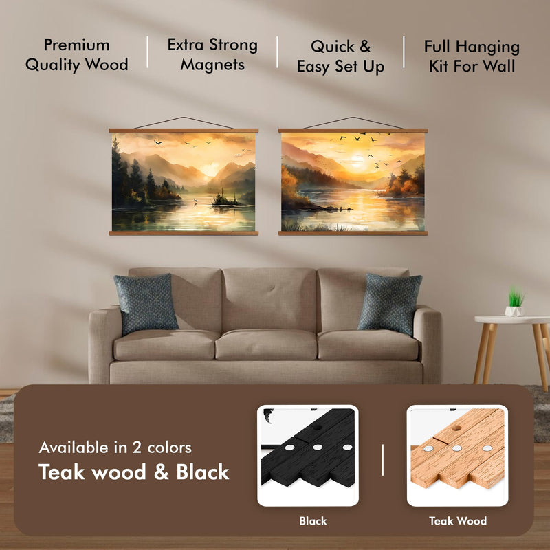 Teak Wood Magnetic Poster Frame 36" with Hanging Kit