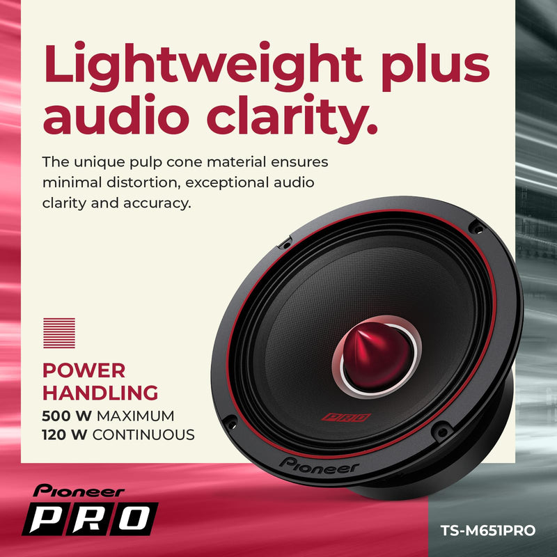 Pioneer TS-M651PRO 6.5" Car Speakers with Enhanced Bass Response