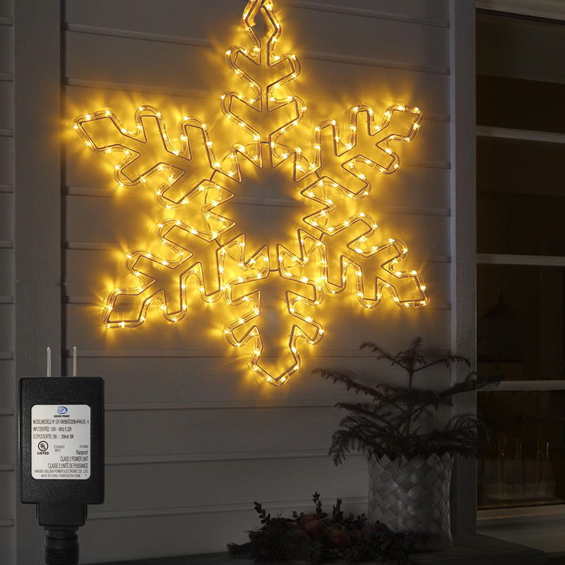 27" Warm White Christmas Snowflake Hanging Lights with Timer