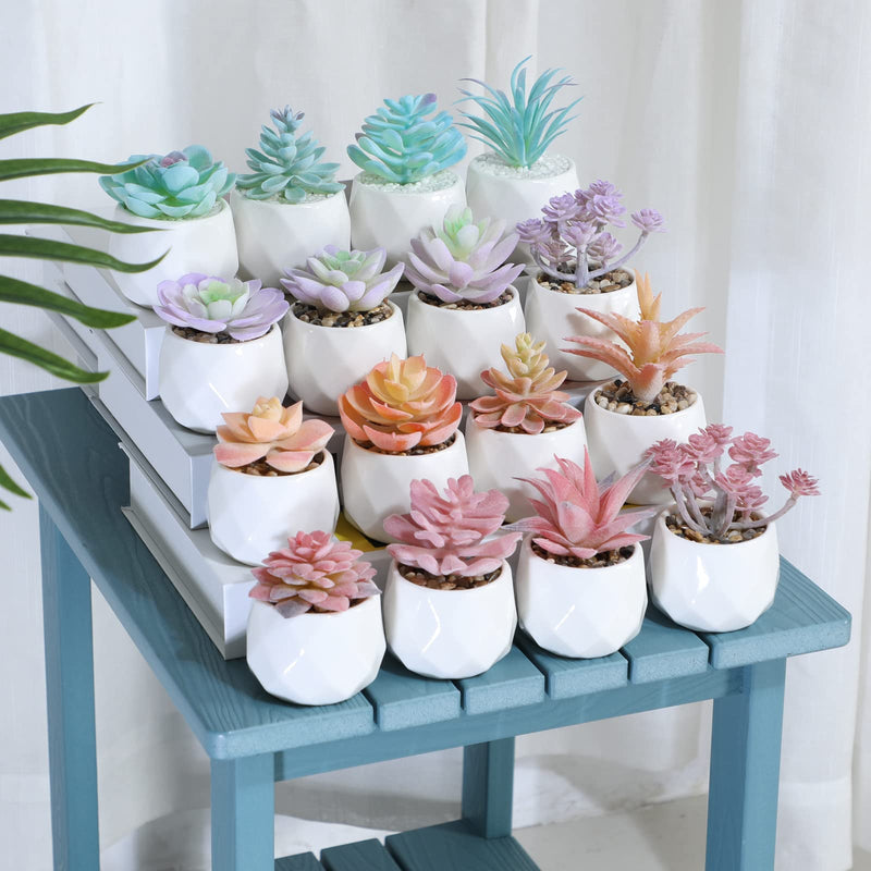 Mini Artificial Purple Succulent Plants in Ceramic Pots Home Decor