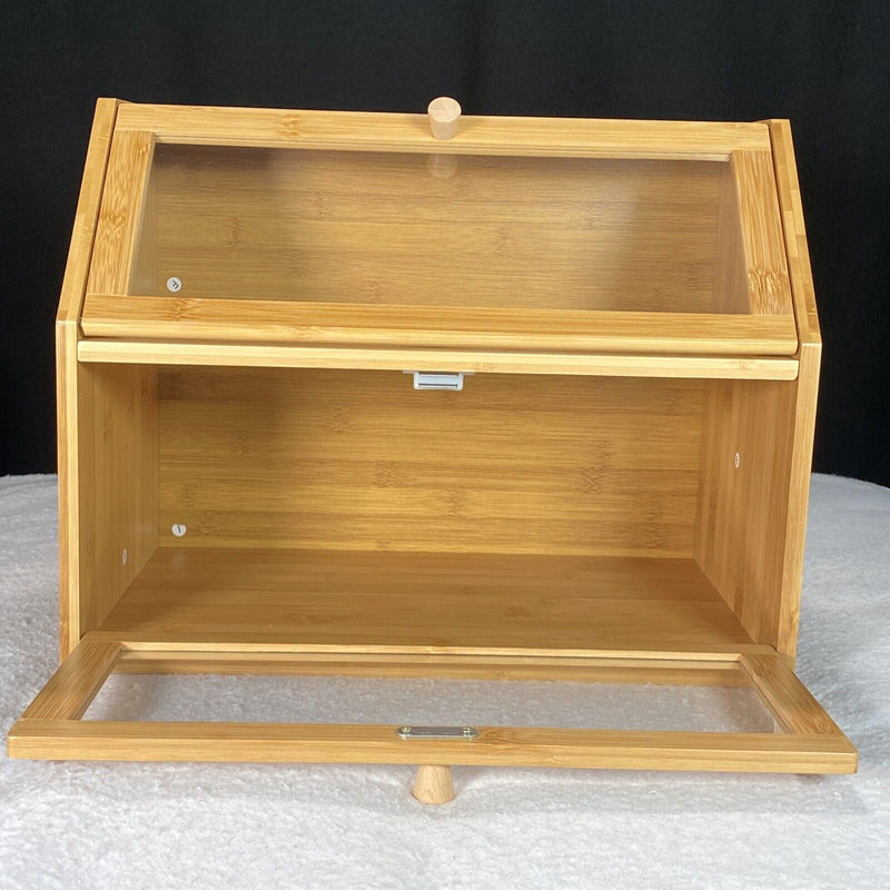 Large Bamboo Double Layer Bread Box with Clear Window