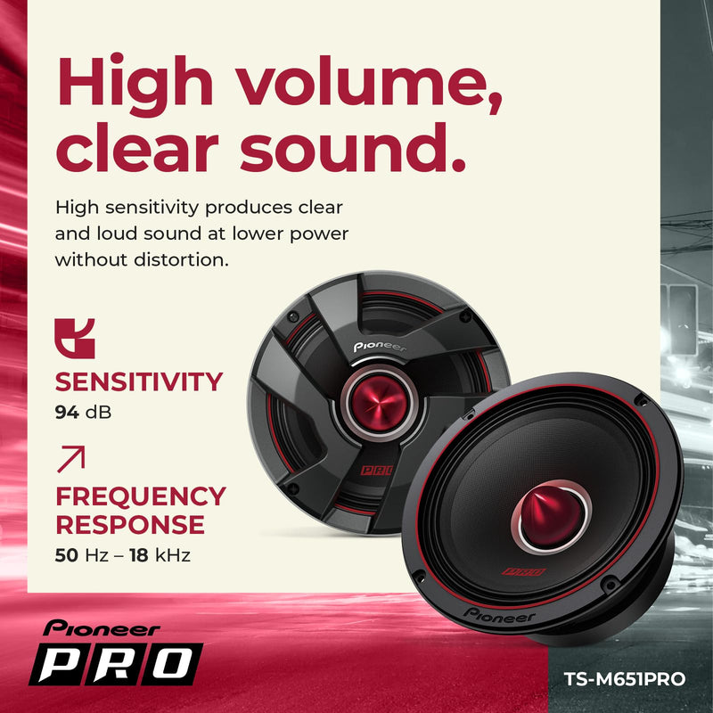 Pioneer TS-M651PRO 6.5" Car Speakers with Enhanced Bass Response