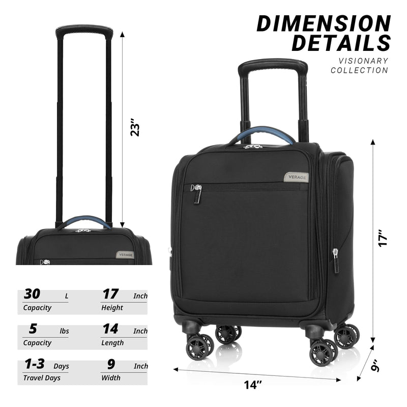 Verage 14.5-Inch Underseat Spinner Luggage with USB