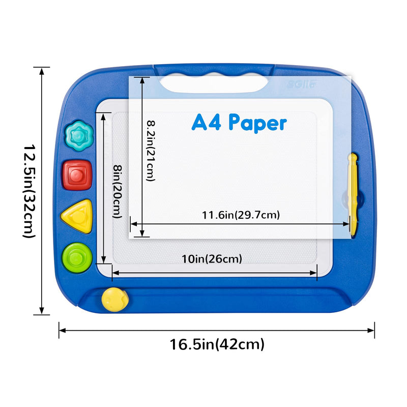 SGILE Kids Blue Magnetic Drawing Board 16×13in with Stamps