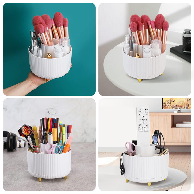 MASUGER 360° Rotating Makeup Brush Holder Organizer 5 Slot Vanity Decor White