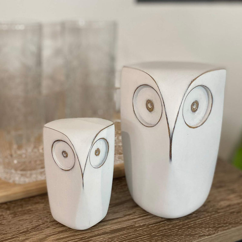 Set of 2 White Resin Owl Decor Statues - 5.75 & 4 Inches