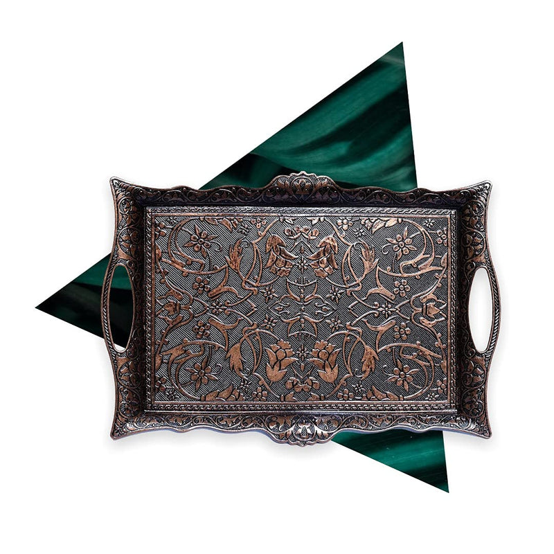 Ottoman Zamak Serving Tray with Tulip Motifs Copper Finish