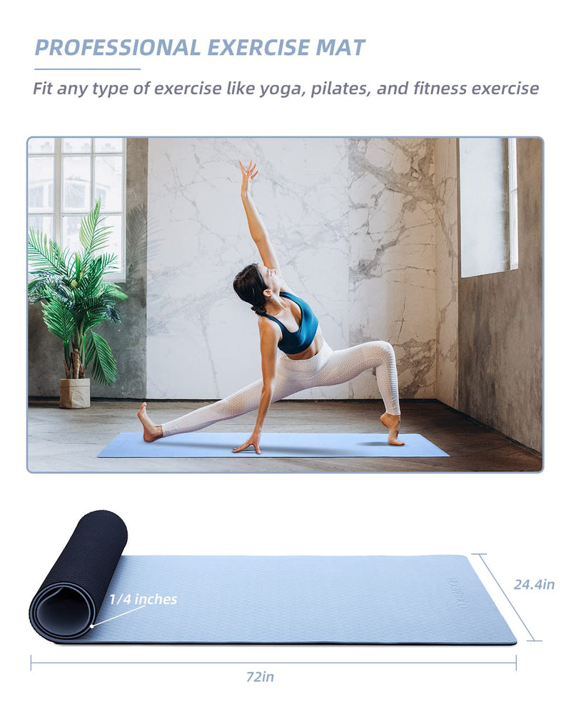 Coolmoon Non-Slip TPE Yoga Mat with Carry Strap - 72" x 24"