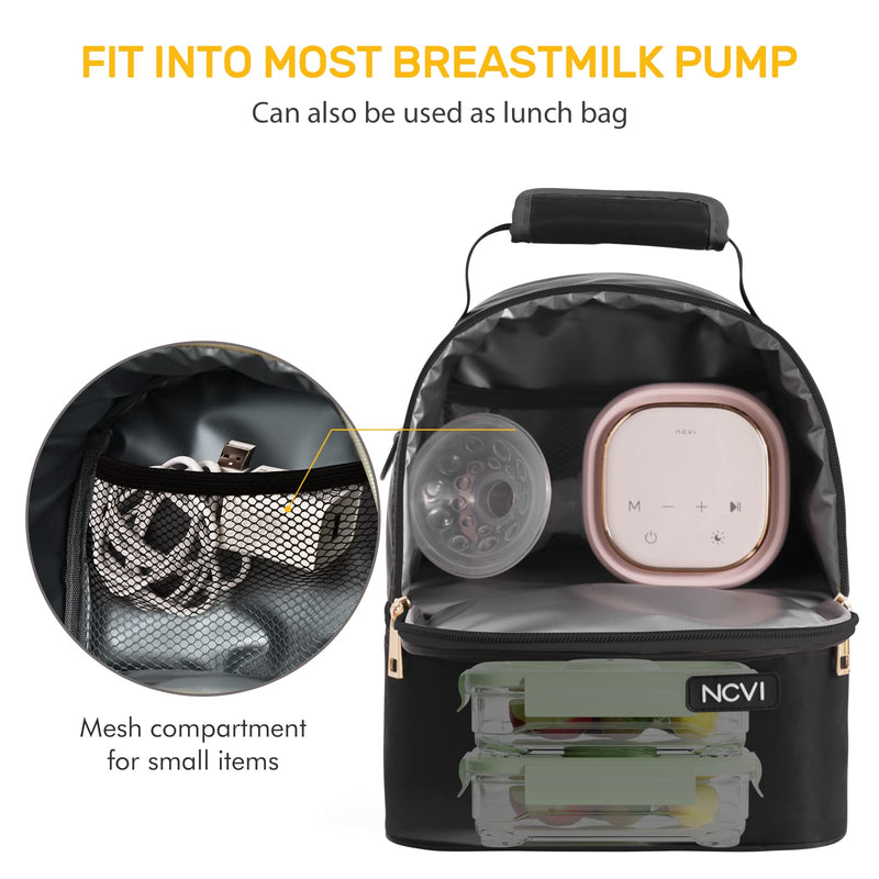 NCVI Breastmilk Cooler Bag with 2 Ice Pack Breast Pump Bag Picnic Black