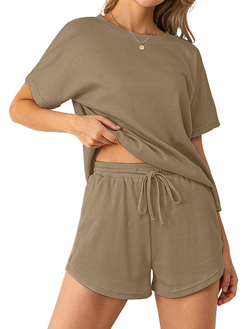 Noracora Women’s Loungewear Set Pajama Shorts Two Piece Sleepwear Dark Khaki