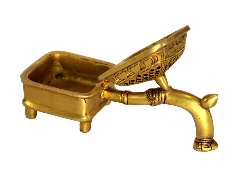 Esplanade Brass Incense Burner Dhoop Dani Stand with Handle 15 Cms Square