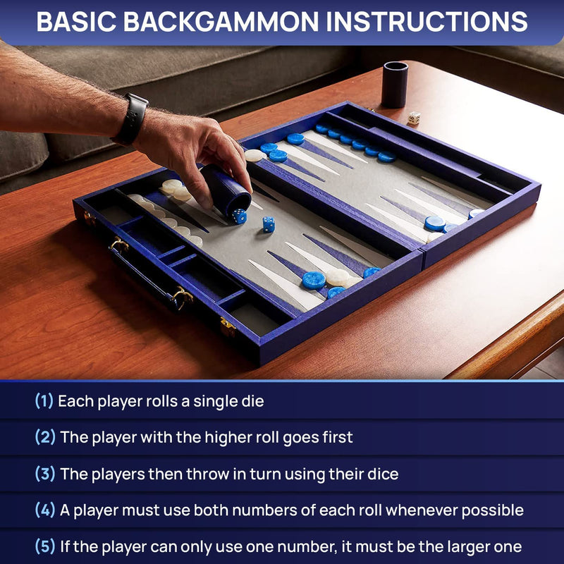 Deluxe 15-Inch Navy Backgammon Set with Accessories