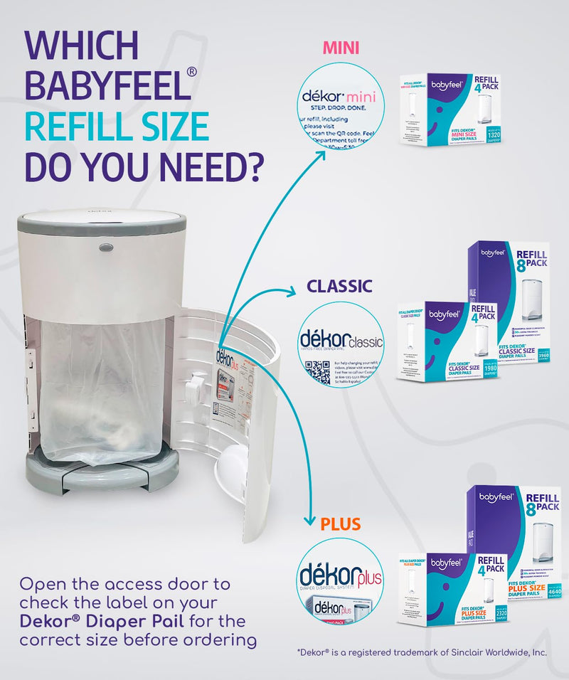 Babyfeel Diaper Pail Refills Compatible with Dekor Classic 8 Pack