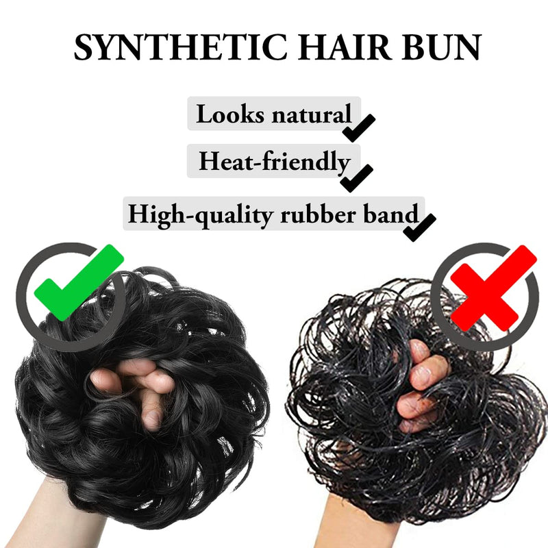 Sarla 2Pcs Messy Hair Bun Extensions Wavy Curly Synthetic Scrunchies Ash Blonde