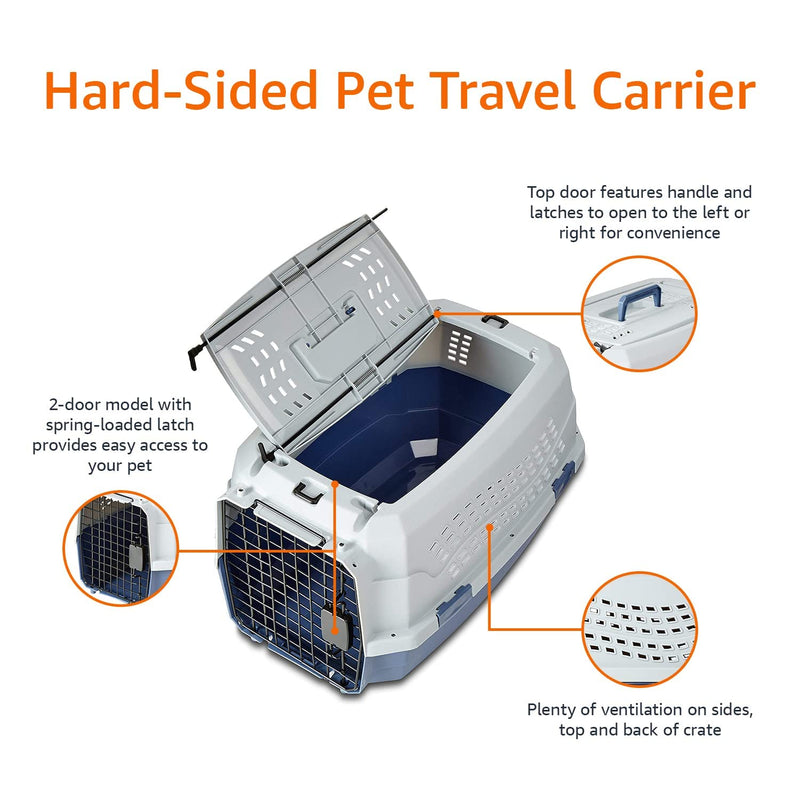 Amazon Basics Gray & Blue Pet Carrier with 2 Doors