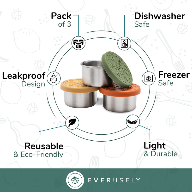 Everusely Mini 3x1.5oz Leakproof Salad Dressing Small Condiment Containers