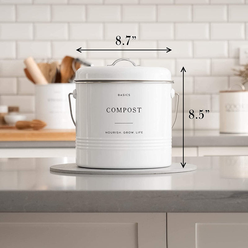 D'Lifeful Farmhouse Compost Bin Indoor Kitchen 1.3 Gallon White