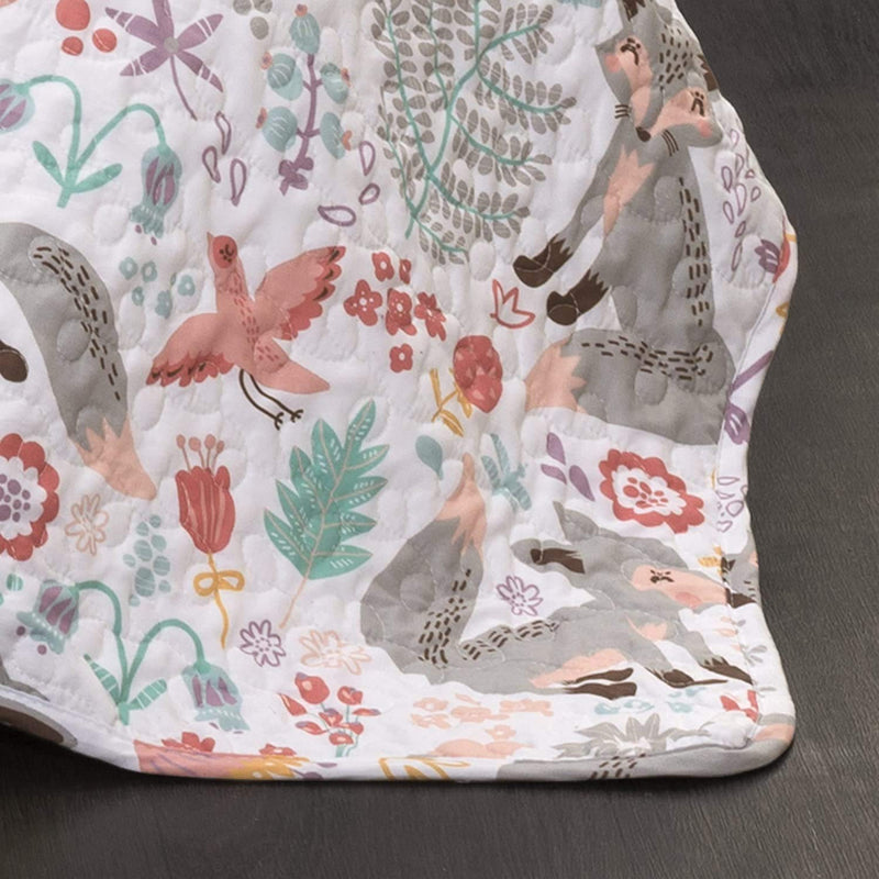 Whimsical Fox and Floral Twin Quilt Set - Gray & Pink