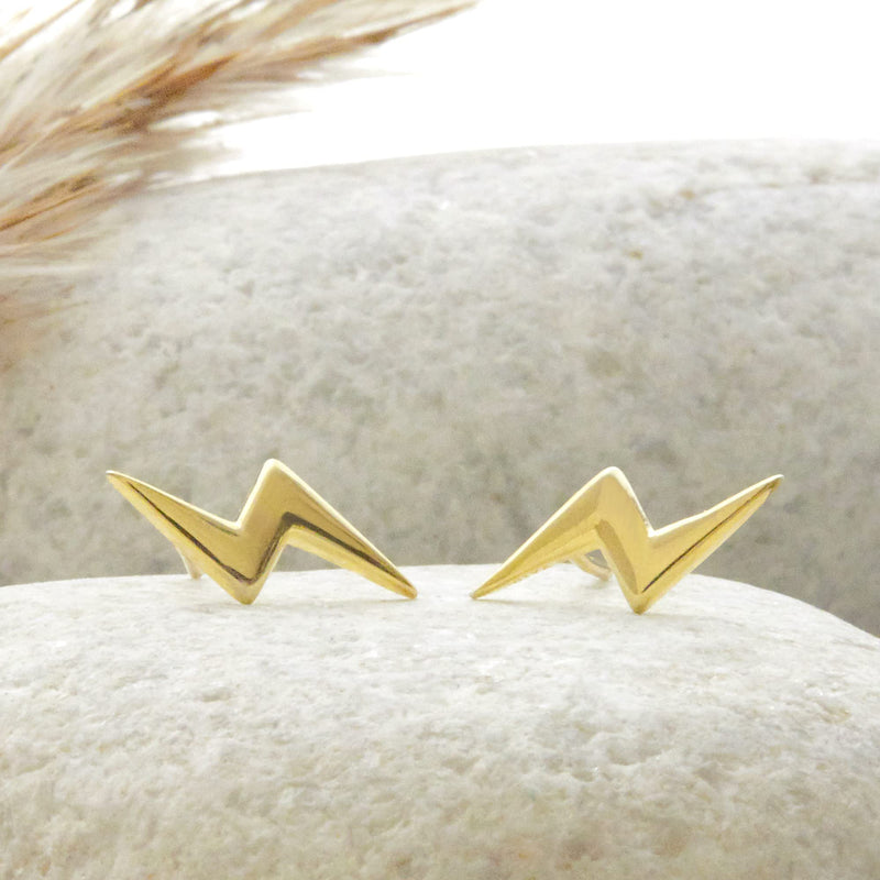 Giva 925 Sterling Silver Golden Lightning Bolt Stud Earrings