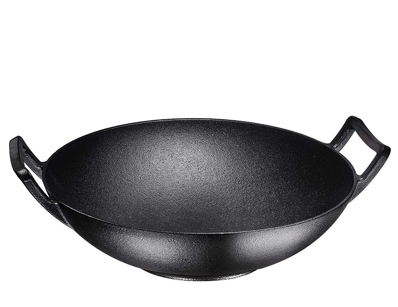 Bruntmor 14 Inch Pre Seasoned Cast Iron Wok with Wooden Lid