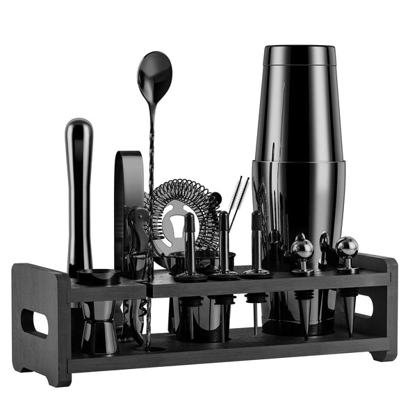 Premium 24 Piece Cocktail Shaker Set for Home Bartenders Black Stand