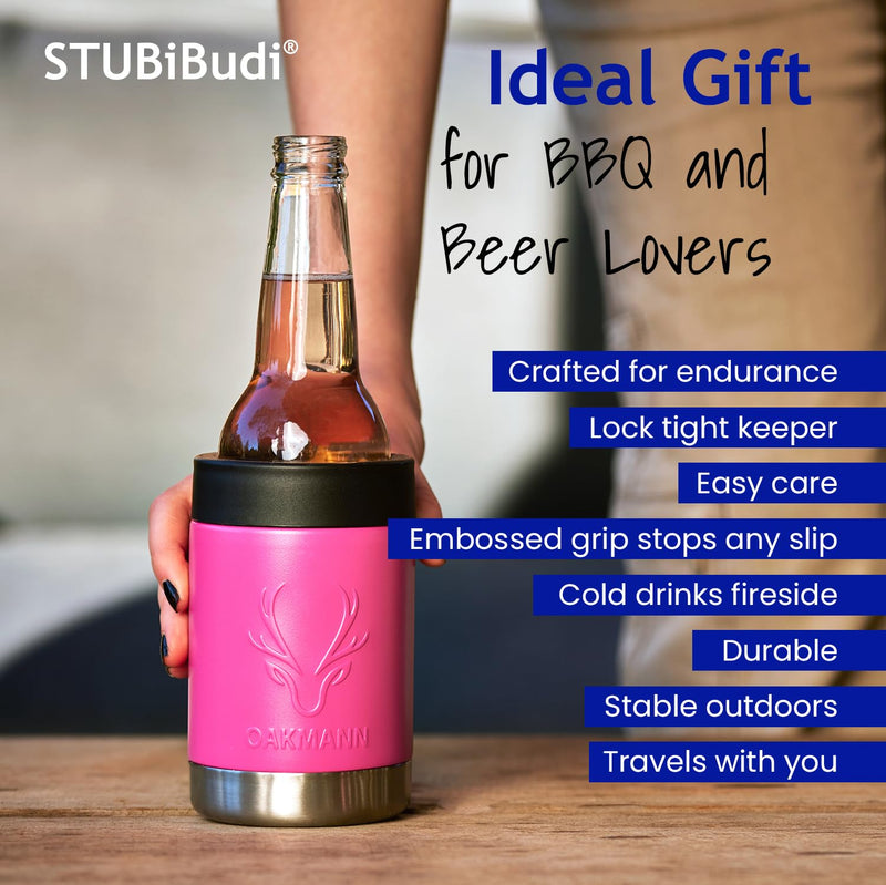 OAKMANN Pink 3-in-1 Beer Bottle & Can Cooler with Opener - 12 Oz