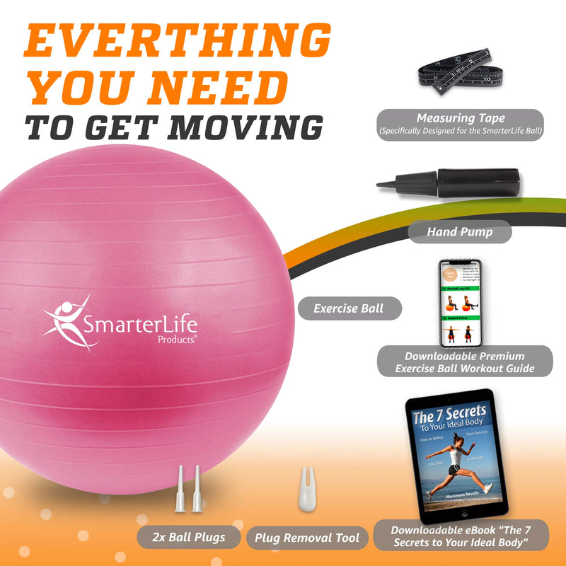 SmarterLife Workout Exercise Ball for Fitness Yoga Stability Birthing 45 cm Pink