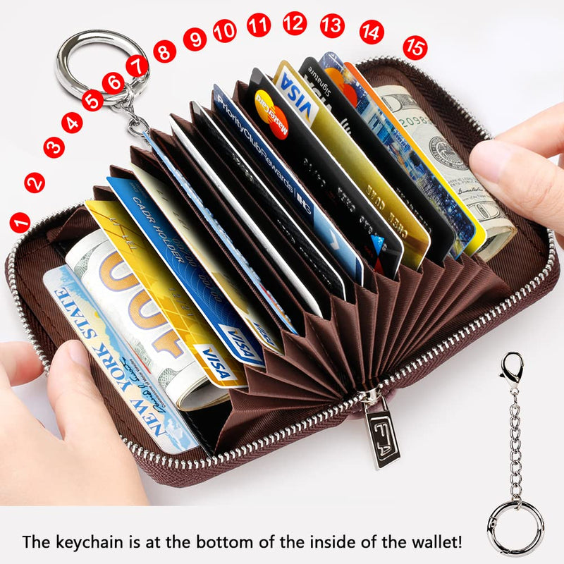 Compact RFID Blocking Card Holder with Zipper and Keychain