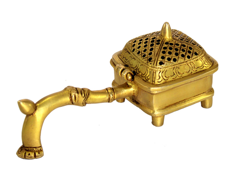 Esplanade Brass Incense Burner Dhoop Dani Stand with Handle 15 Cms Square