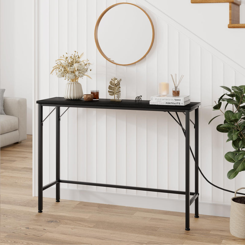 GAOMON Narrow Sofa Table, Console Table with Power Outlets & USB Ports, Black 39.4" Industrial Entryway Table, Behind Couch Table for Hallway, Living Room, Bedroom, Foyer