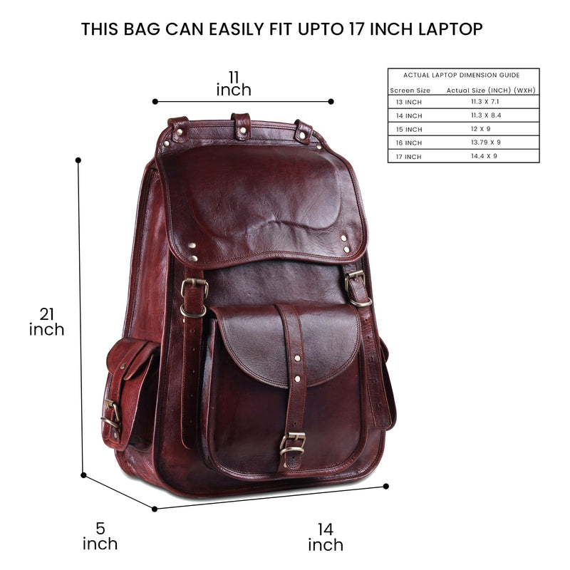 Handmade Leather Laptop Backpack for Travel and Office, 21 Inch