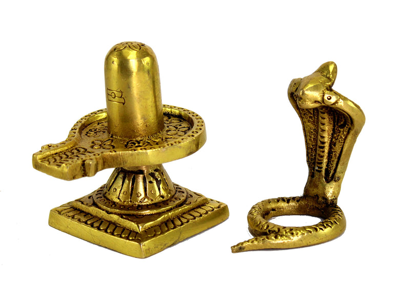 eSplanade Brass Shiv Ling Shiva Lingam with Sheshnaag Statue Idol Murti for Home Temple and Pooja - 4" Inches