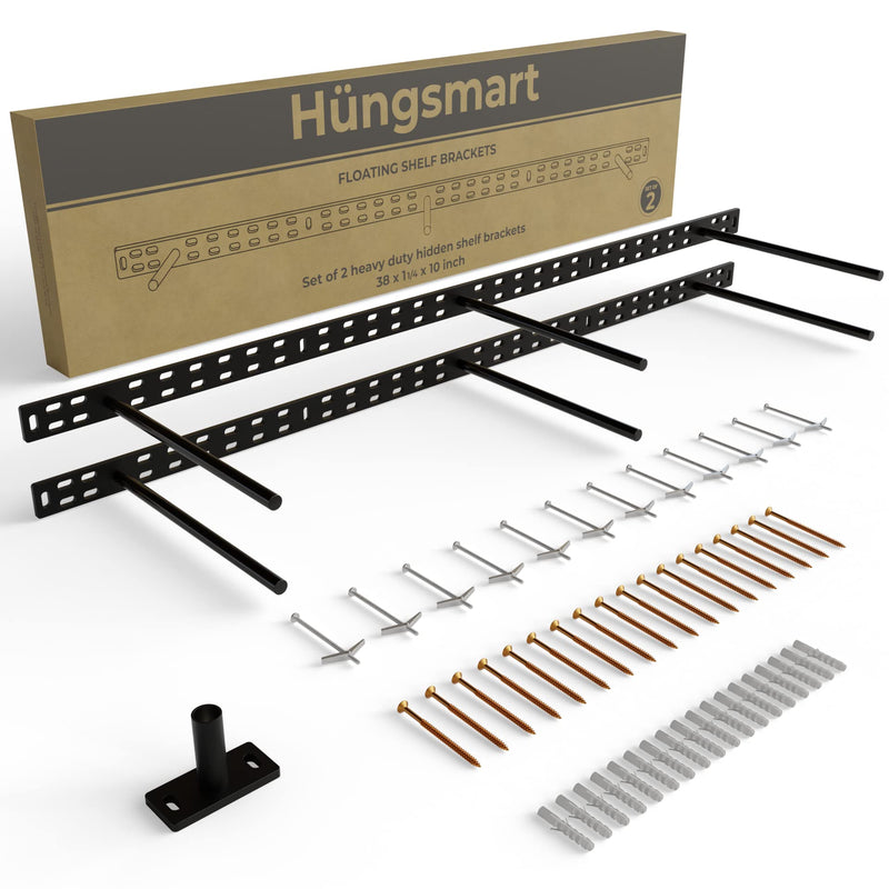Set of 2 Floating Shelf Brackets 38 inch Multiple Mounting Location Hit 3 Studs