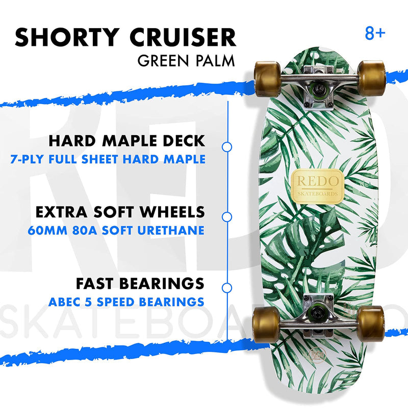 ReDo Skateboard 24" Shorty Green Palm Cruiser Complete