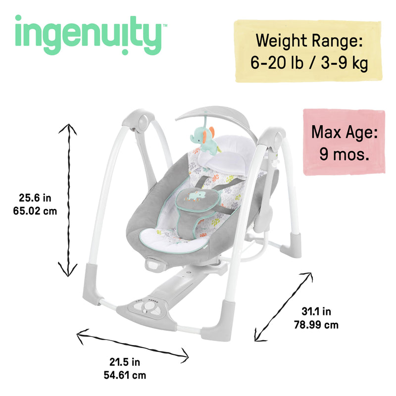 Ingenuity Convertme 2 in 1 Baby Swing & Infant Seat Portable Nature Sounds