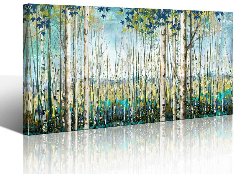Large Birch Forest Canvas Wall Art - 24x48 Hand-Painted Landscape