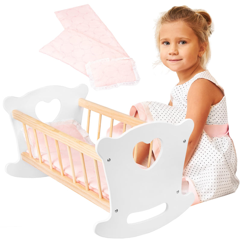 Worldwide Trade Uk Dolls Cradle Color White Pink Size 20.28x12.6x11.61 Inch