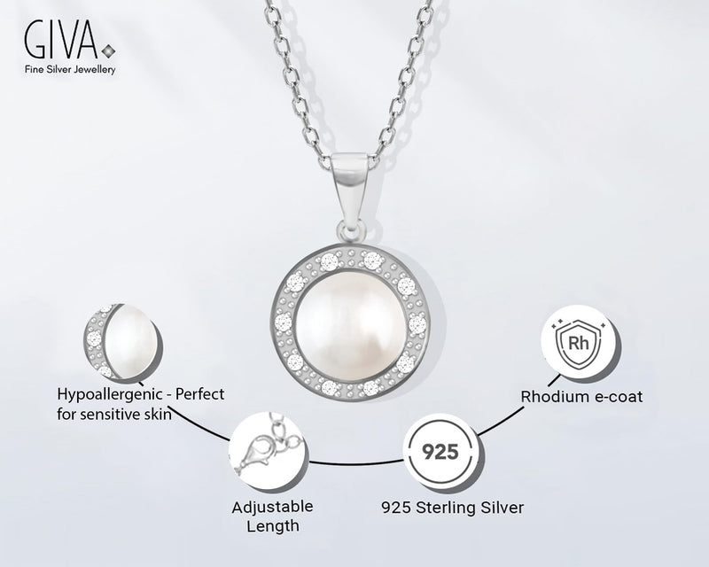 GIVA 925 Sterling Silver Hypoallergenic Pearl Pendant with Link Chain (Fresh Water Cultured Pearl)