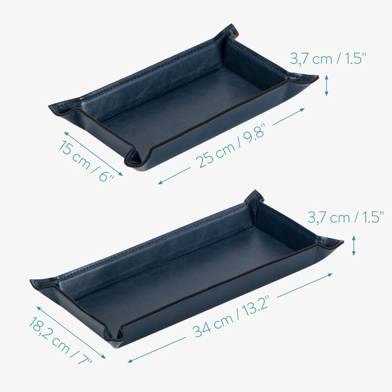 Navaris Faux Leather Tray Set 2 Organizer Trays Navy Blue