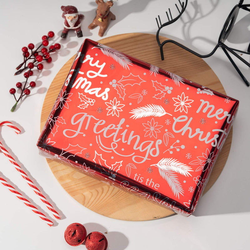 Foil Red Christmas Wrapping Paper with Metallic Shine 4 Rolls