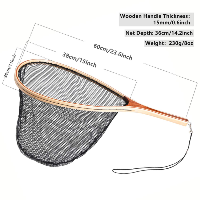 Tear Drop Fly Fishing Landing Net Wooden Frame Trout Bass Catch And Release Net Waterproof Nylon Mesh