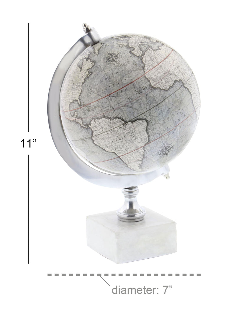 Deco 79 Marble Globe with Marble Base 7 x 7 x 11 Inches White