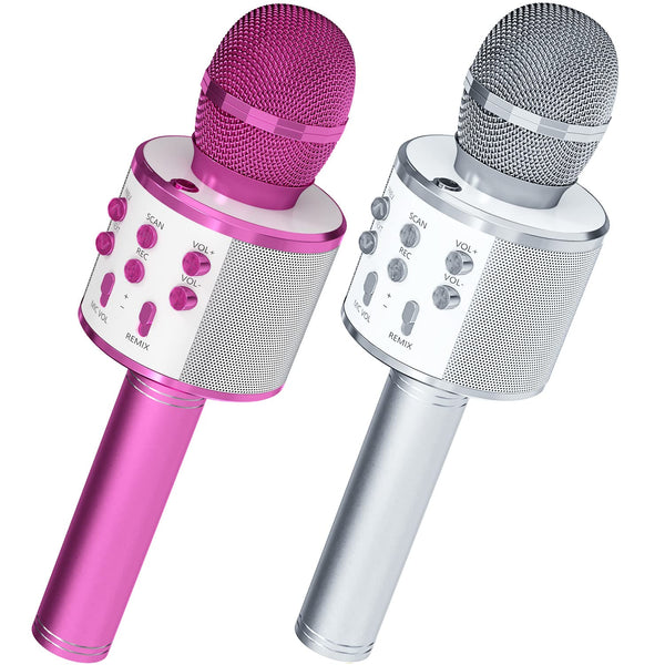 Ovellic 2 Pack Wireless Bluetooth Karaoke Microphones - Purple & Blue