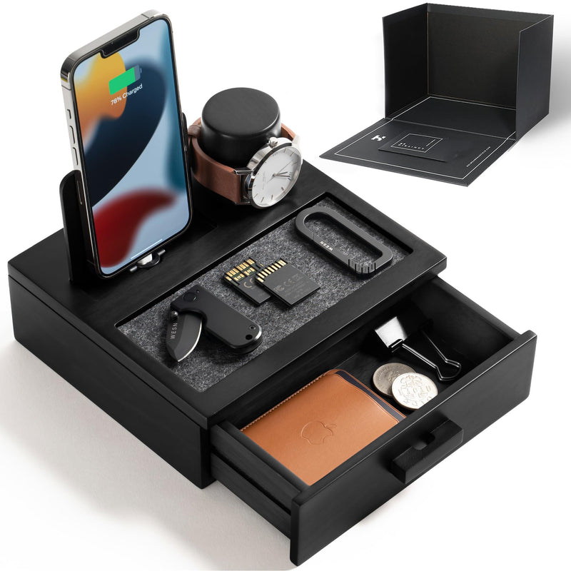 Nightstand Organizer For Men Unique Birthday Gift Wood Phone Docking Station