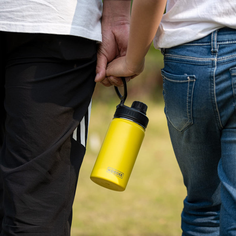 Koodee 22 Oz Insulated Water Bottle Stainless Steel Wide Mouth Spout Lid Yellow