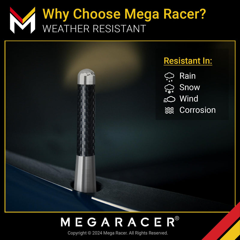 Mega Racer Silver 3.25 in 83 mm Real Carbon Fiber Screw Type Short Antenna