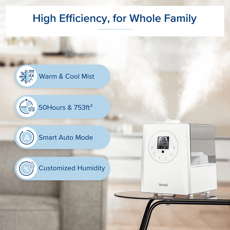 LEVOIT 6L Humidifiers for Bedroom Large Room Warm Cool Mist Air Vaporizer White