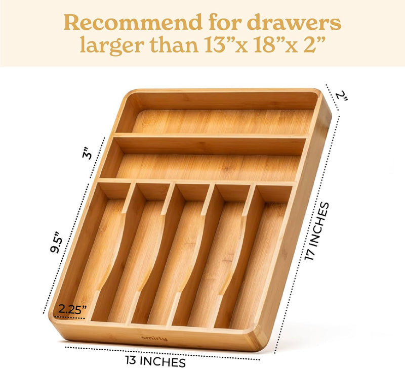 SMIRLY Bamboo Silverware Organizer for Drawer Kitchen Drawer Organizer