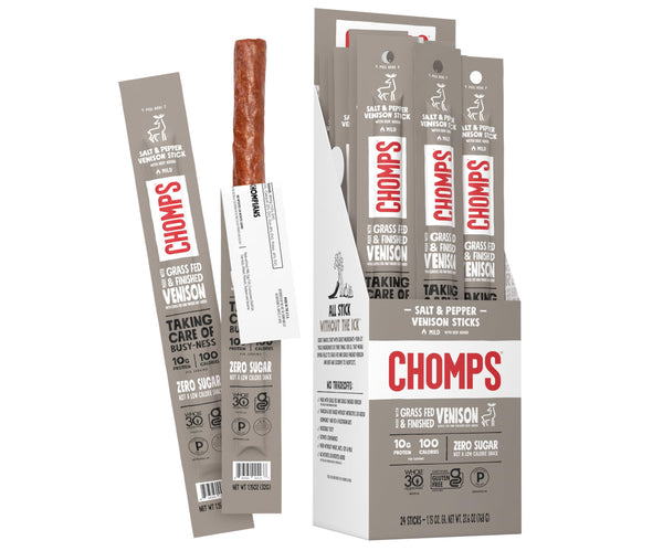 Chomps Venison Sticks Salt & Pepper - 1.15 Oz, Pack of 24