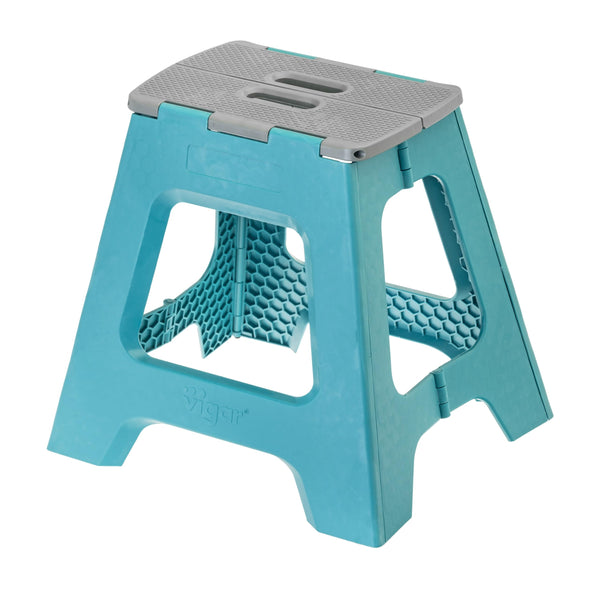 Foldable Turquoise 16-Inch 2-Step Stool for Adults, Non-Slip Design